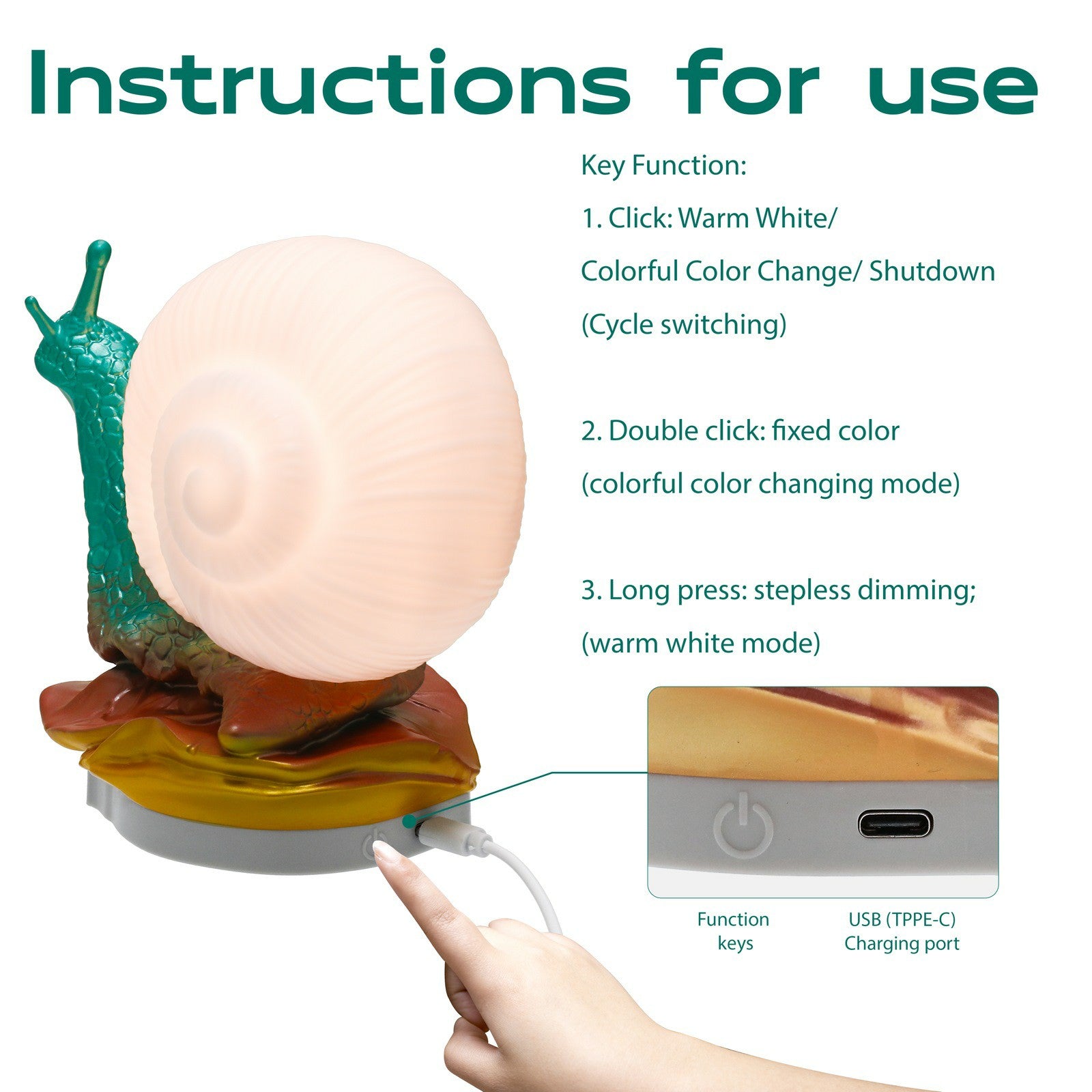 WN1089 RGB Color Changing Snail Night Light Dimmable Breastfeeding Bedside Lamp WN1089 RGB Color Changing Snail Night Light Dimmable Breastfeeding Bedside Lamp